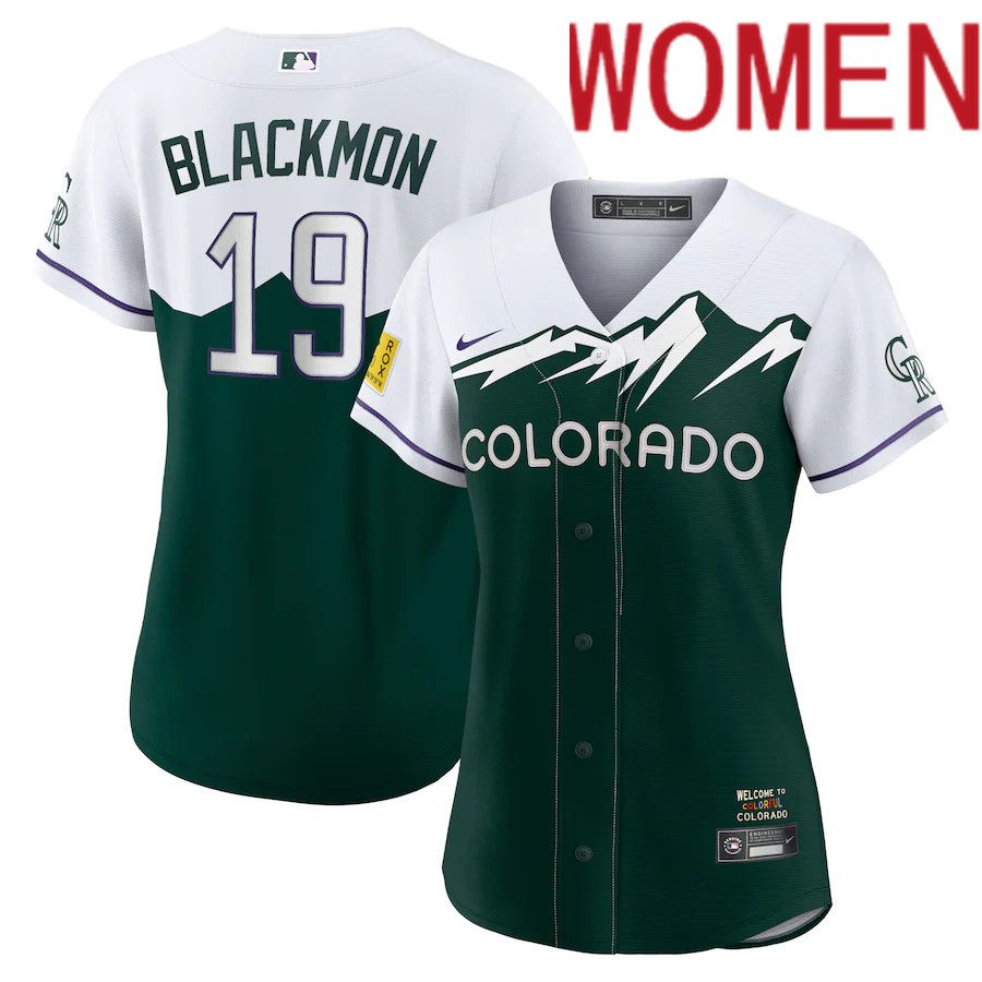 Custom Women Colorado Rockies 19 Charlie Blackmon Nike Green 2022 City Connect Replica Player MLB Jersey